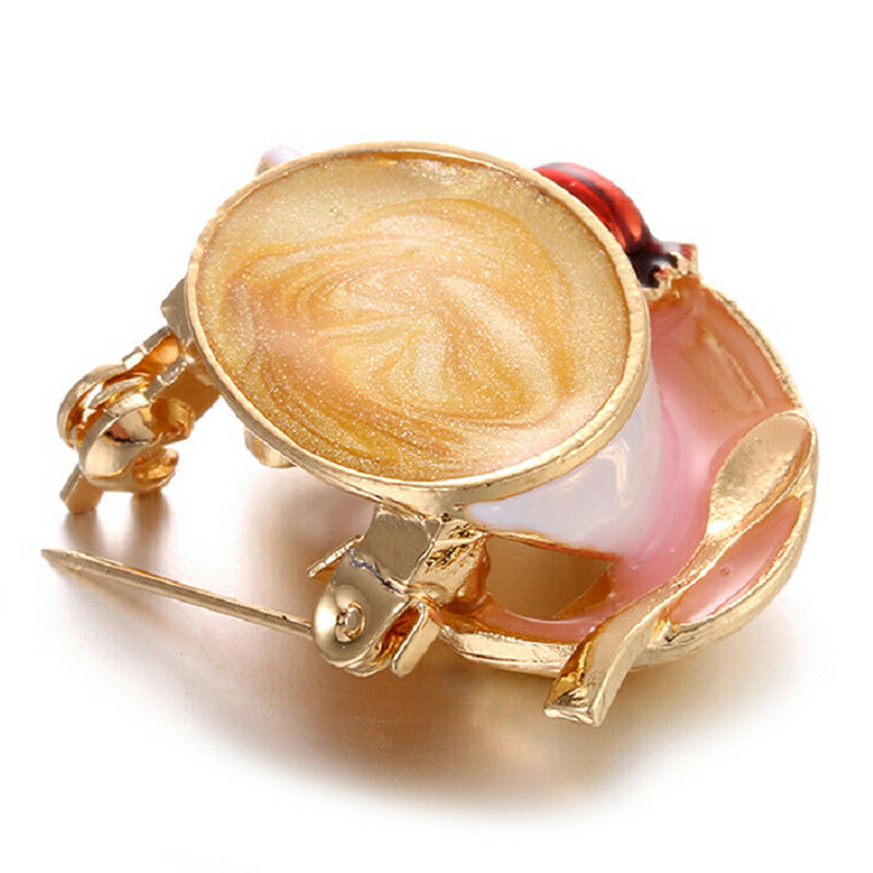 Enamel Coffee Cup Spoon Brooch Pin Women Scarf Suit Collar Lapel Pin Jewel.l8