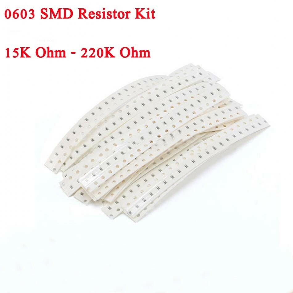 25 Values 0603 SMT/SMD Resistor Tolerance 5% Assortment Kit 15K Ohm - 220K Ohm