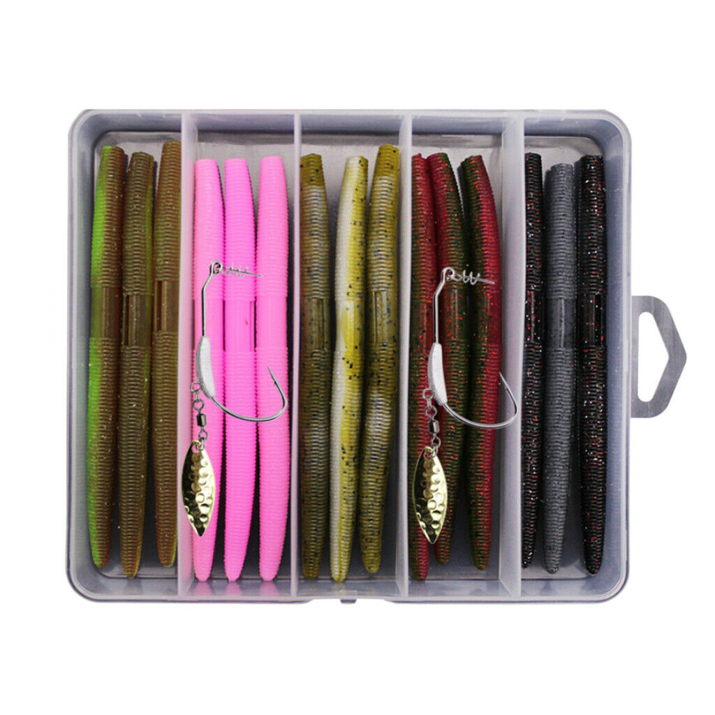 15Pcs Simulated Maggot Lure Earthworm Bait Grub Soft Bait with Salt 13.5cm