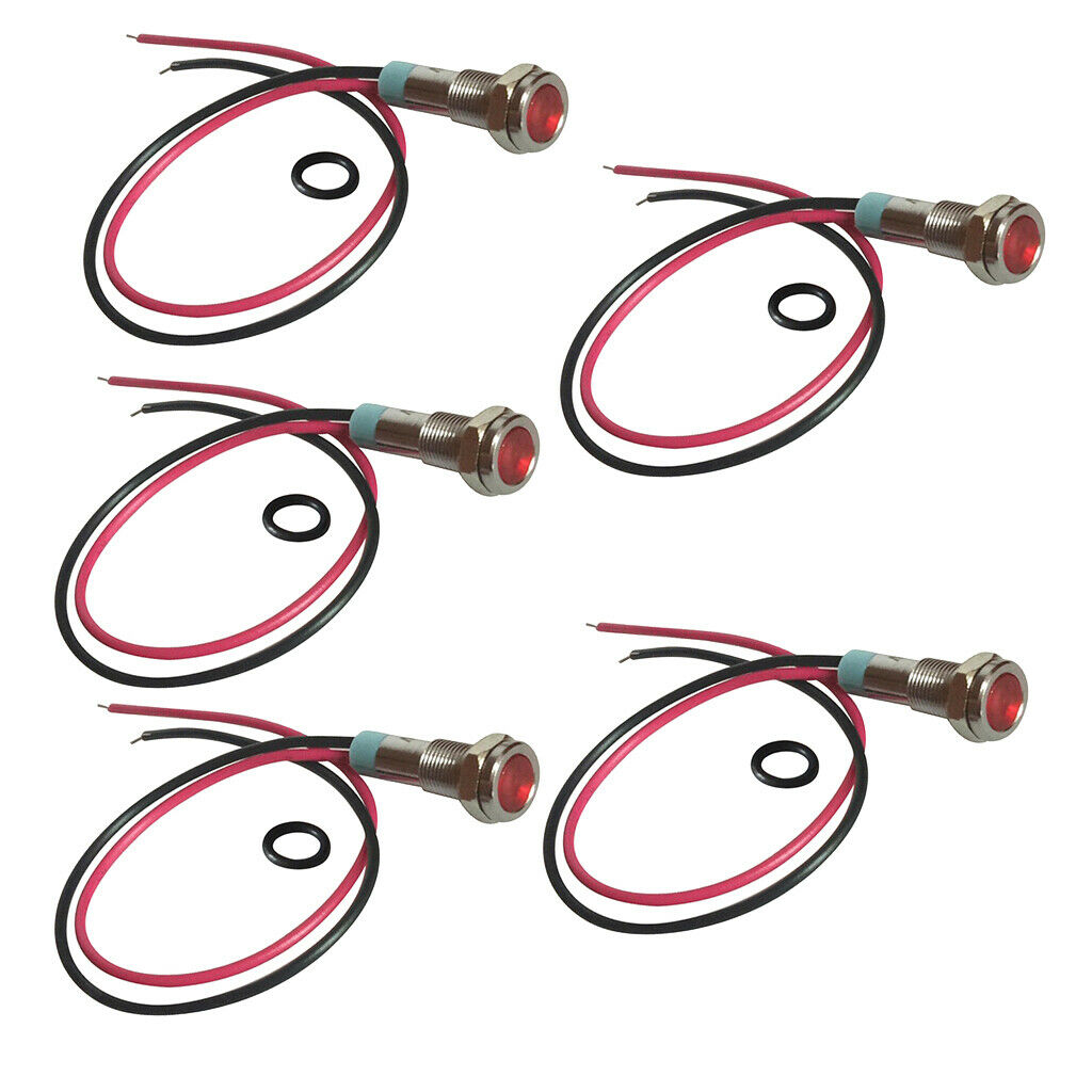 5 pcs 220V 6mm Signal LED Metal Indicator Light Lamp With Wire Lead Red
