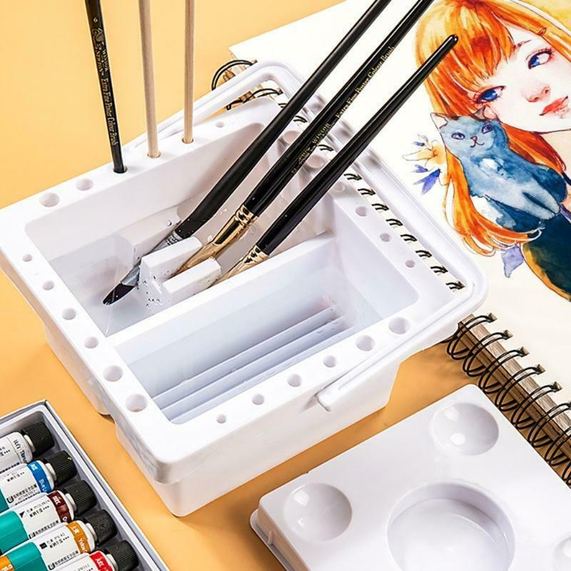 Multi-IN-1 Artist Paint Brush Washer with Removable 5 wells Palette Lid Handle