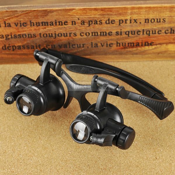 10X 15X 20X 25X LED Double Eye Jeweler Watch Repair Magnifier Glasses Loupe Lens