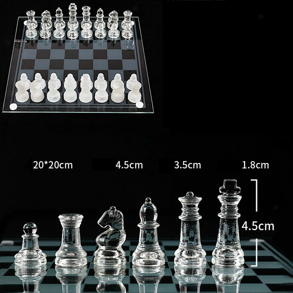 Glass Board Clear Glass Chess Set Handcrafted for Chess Lovers Toys 20x20cm