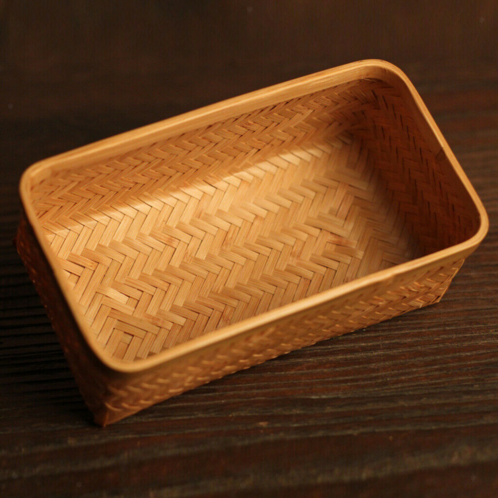 Bamboo Storage Basket Tray Food Hamper Bread Fruit Tea Box Organizers w/ Lid