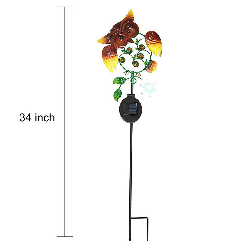 Metal Garden Statue Owl Solar LED Lights Stake Lawn Yard Outdoor Ornaments