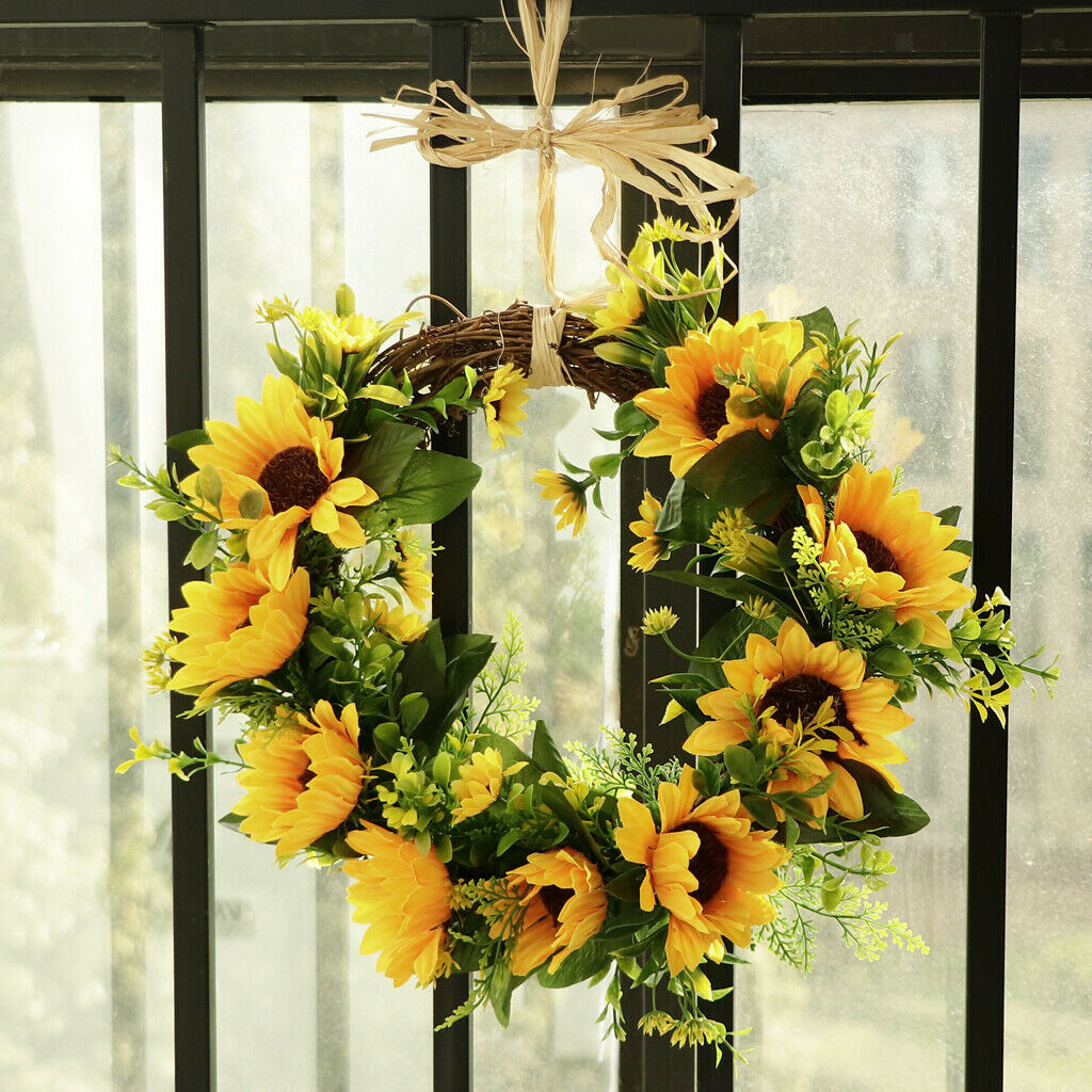 Christmas Artificial Rattan Silk Sunflower Wreath Home Front Door Decorations
