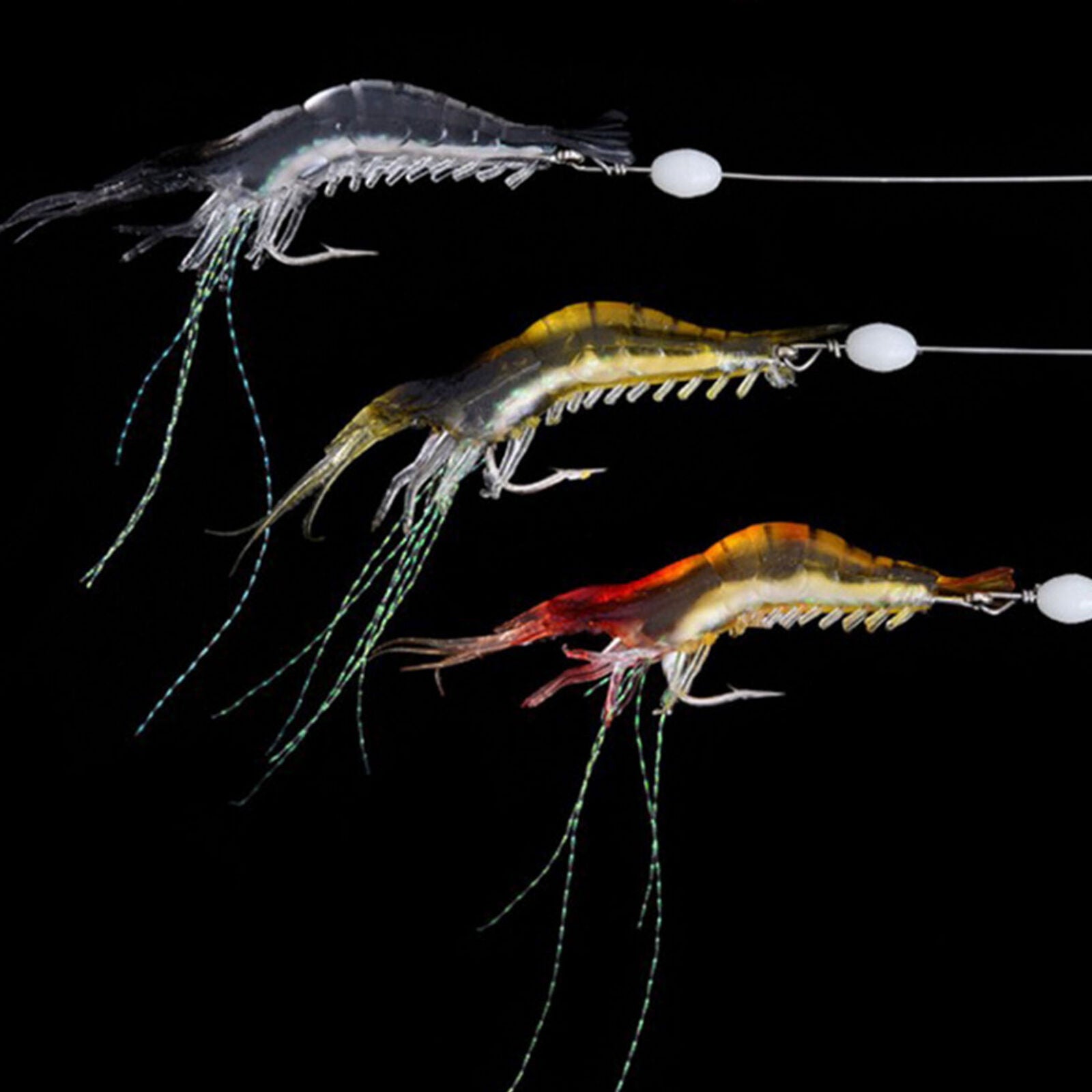 10pcs Soft Shrimp Bait Luminous Silicone Prawn Fishing Lures Hook Bait Saltwater