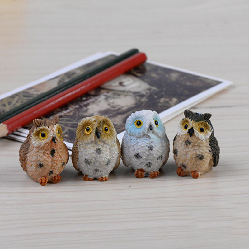 4XGarden Ornament Miniatur Eule Harz Figur Handwerk Töpfe Garten Decor OZBD