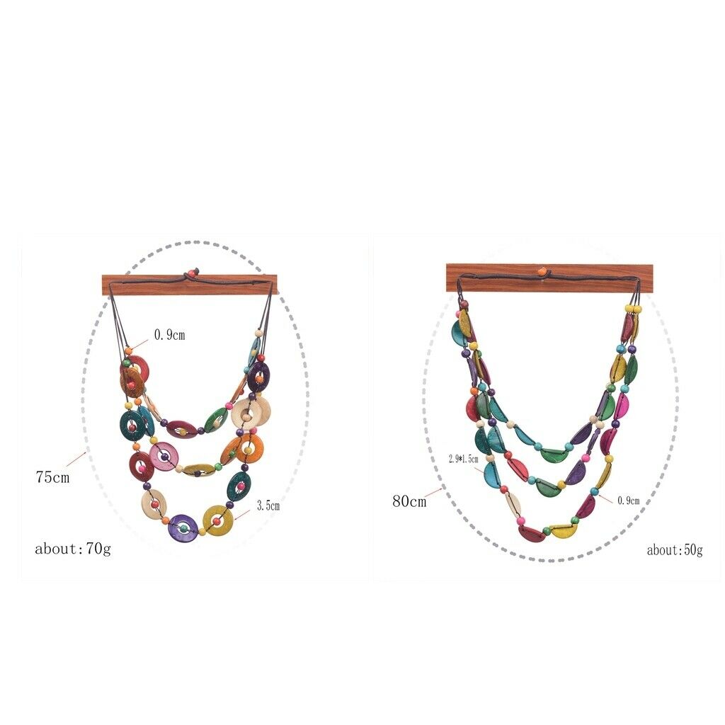 2pcs Ethnic Multi-layer Coconut Shell Beaded Necklace for Women