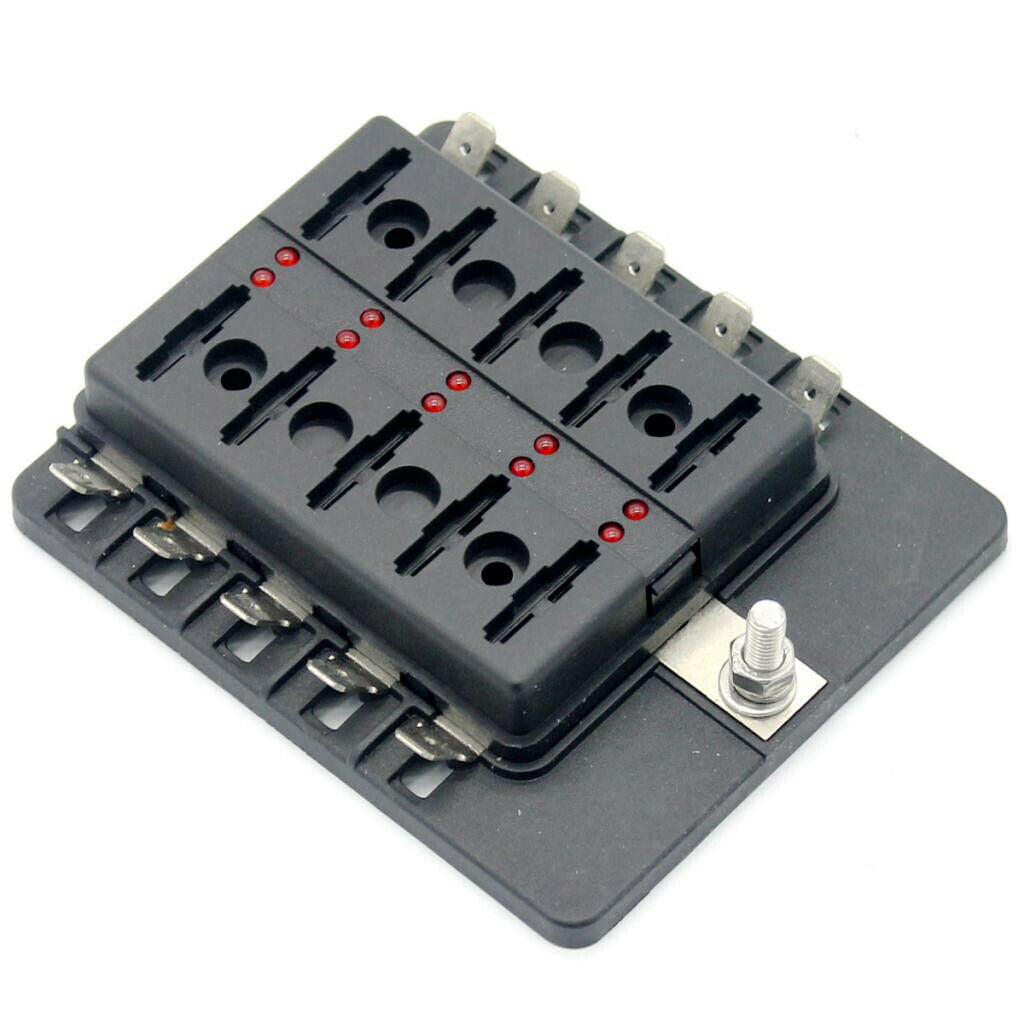 32V 10 Way Blade Fuse Box Holder LED Warning Light for RV Boat Marine Truck