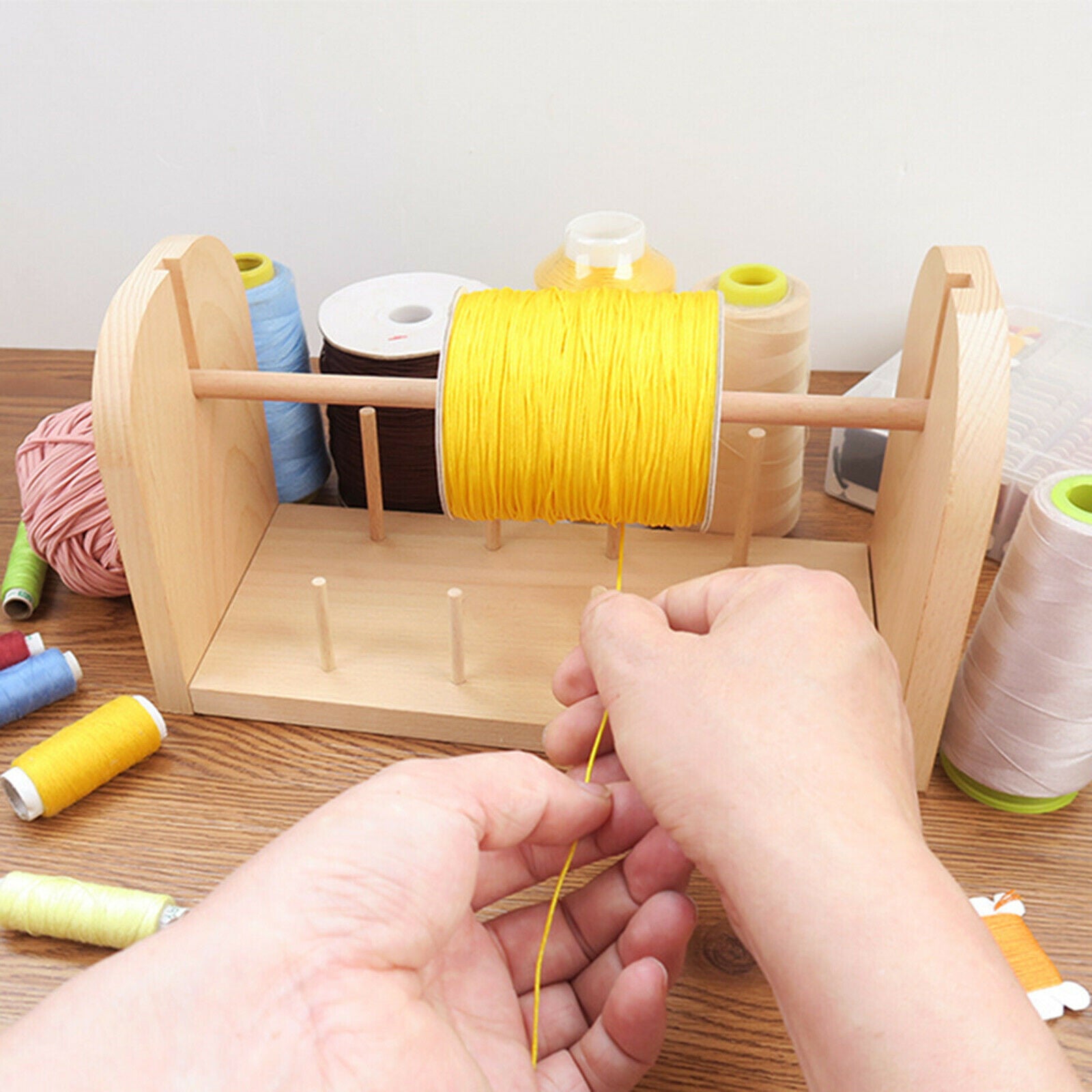 Wood Thread Rack Stand Organizer Embroidery Storage Quilting Knitting Accs