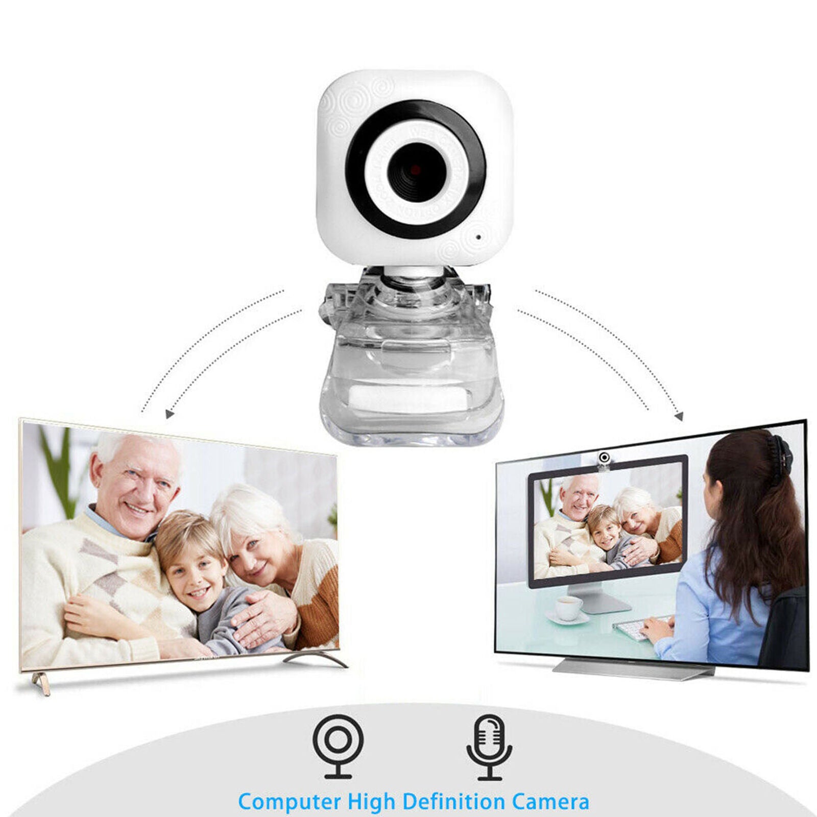 USB2.0 HD Camera Webcam 360° Rotatable Web Cam w/ Mic Video Recording Computer