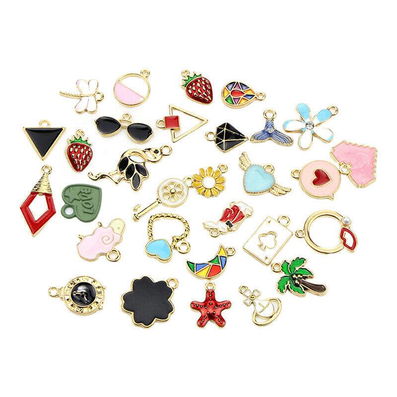 30Pcs/Set Mixed Style Metal Enamel Charms Pendant DIY Jewelry Finding Crafts Ad