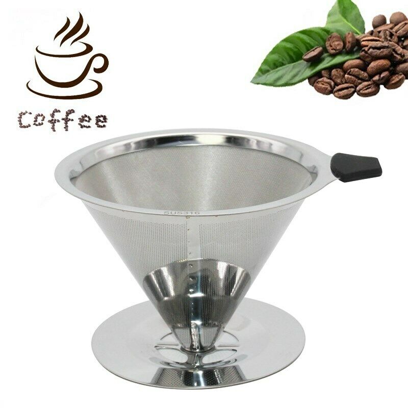Coffee Filter Dripper Pour Over Stainless Steel Funnel Reusable 1-4 CUP CA