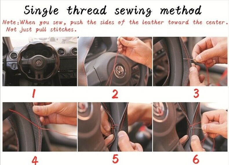 DIY Car Truck Leather Steering Wheel Cover With Needles and Thread