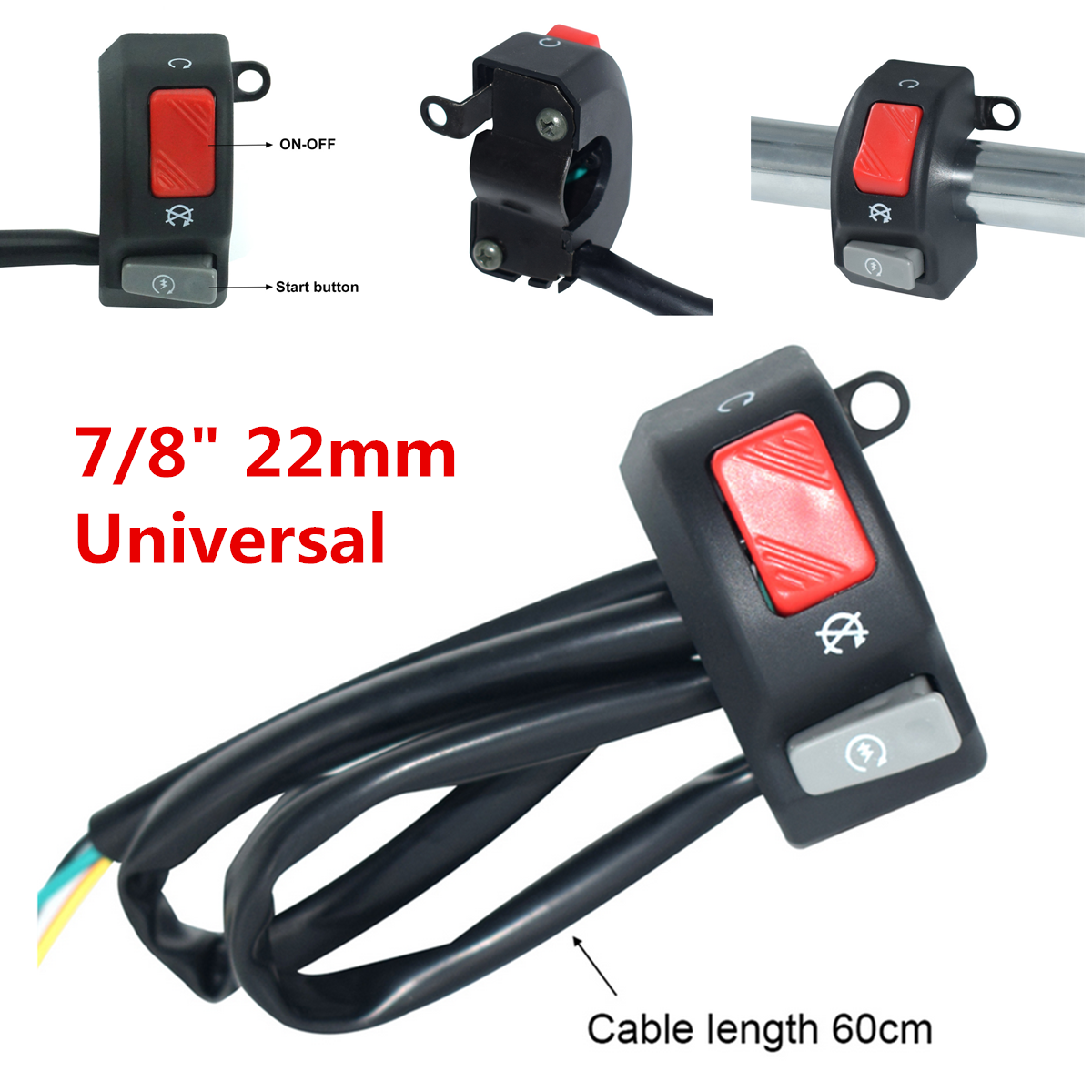 12V Motorcycle 7/8" Handlebar Switch Headlight Fog Light Horn ON OFF Start Kill