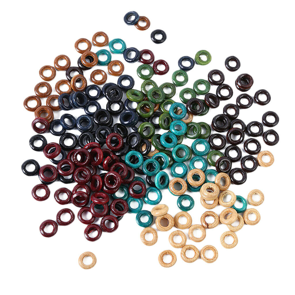 100 Pieces Multi Color Round Wood Hair Braid Dread Dreadlock Beads Cuff Clip