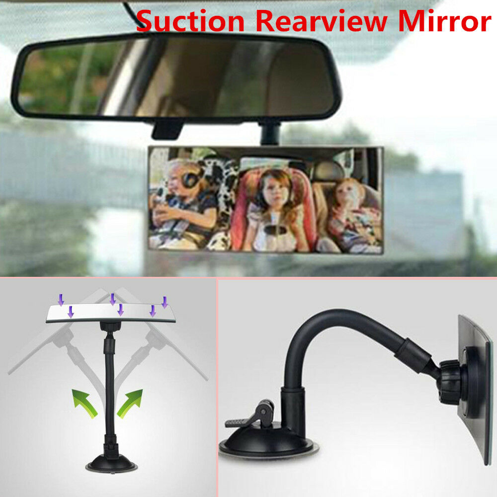Universal Car Truck Wide Flat Interior View Mirror Suction Stick Rearview Clear