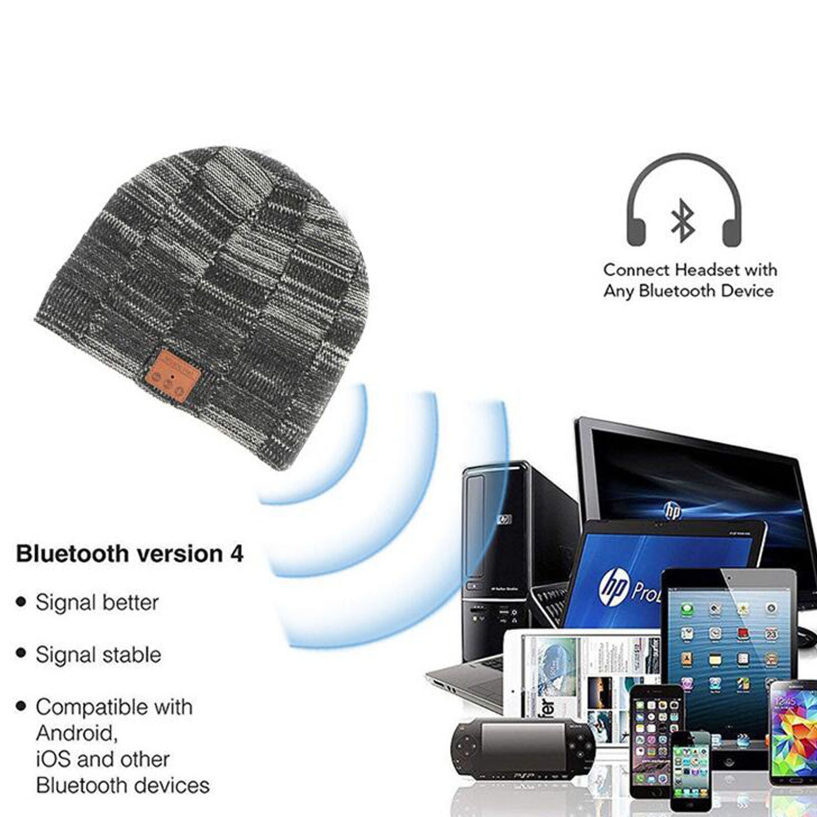 bluetooth Music Warm Beanie Hat Wireless Cap Headset Headphone Speaker Mic