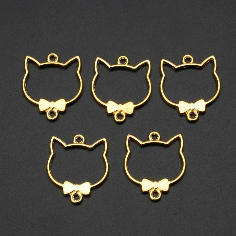 5Pcs Cute Bowtie Cat Blank  Frame ResinPendant Open Bezel Setting Jewelry Making