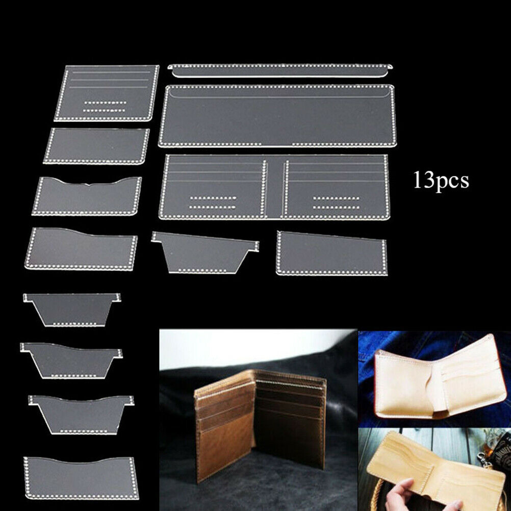13Pcs Clear Acrylic Wallet Pattern Stencil Template Sets Leather Craft DIY TBDA