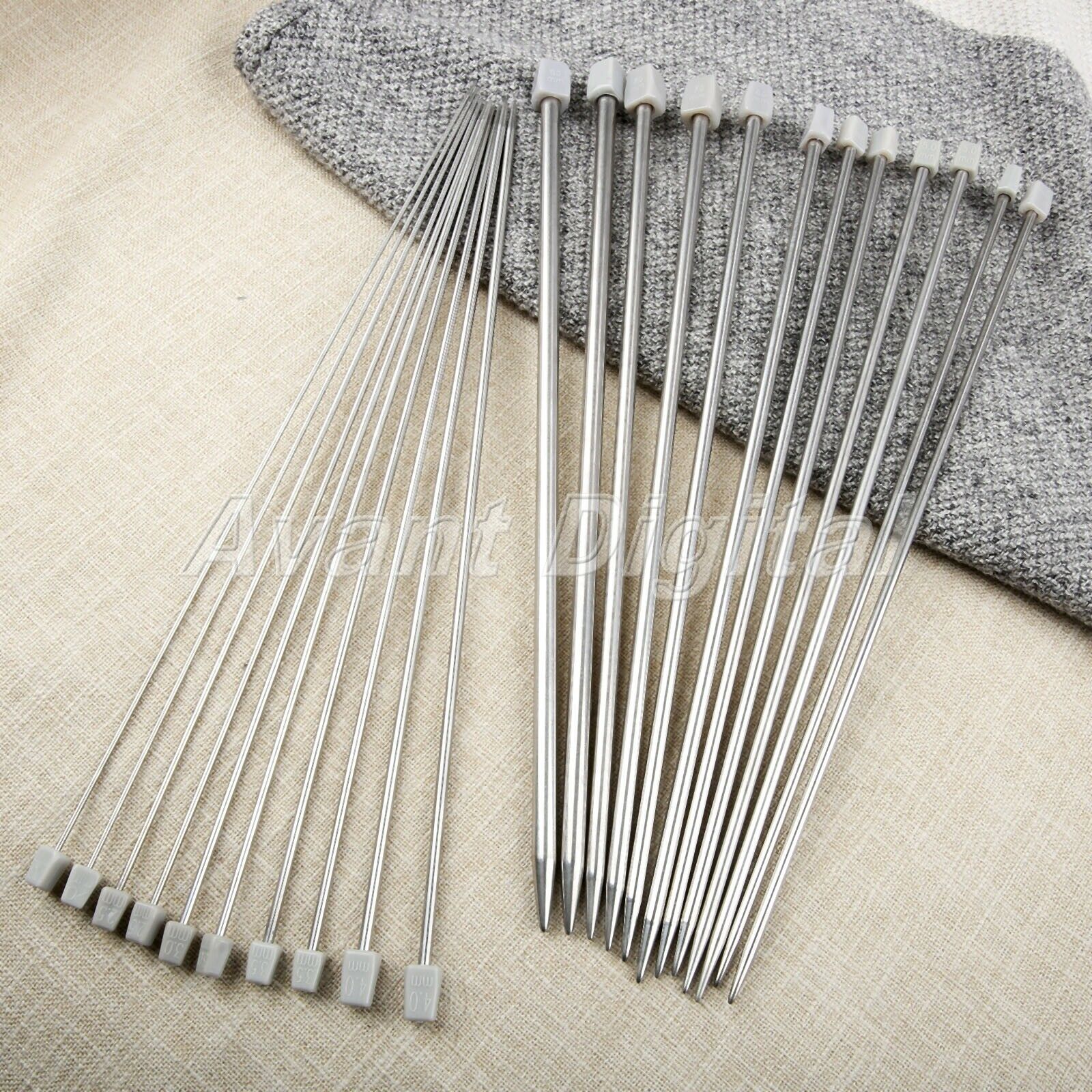 11 Pairs 2.0-8.0mm 36cm Stainless Steel Single Pointed Knitting Needles Craft