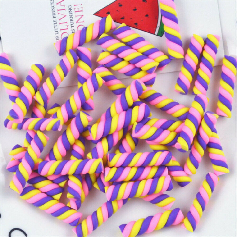 Lot of (x20) Polymer Clay Cabochons Twisted Marshmallow Candy Craft Decors Mixed