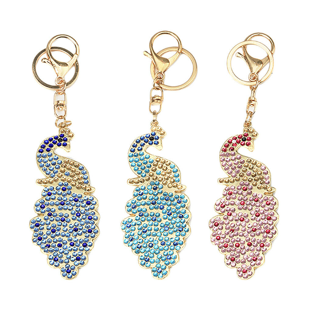 Mosaic Making Kits, DIY Full Drill Diamond Painting Keyring Cartoon Peacock