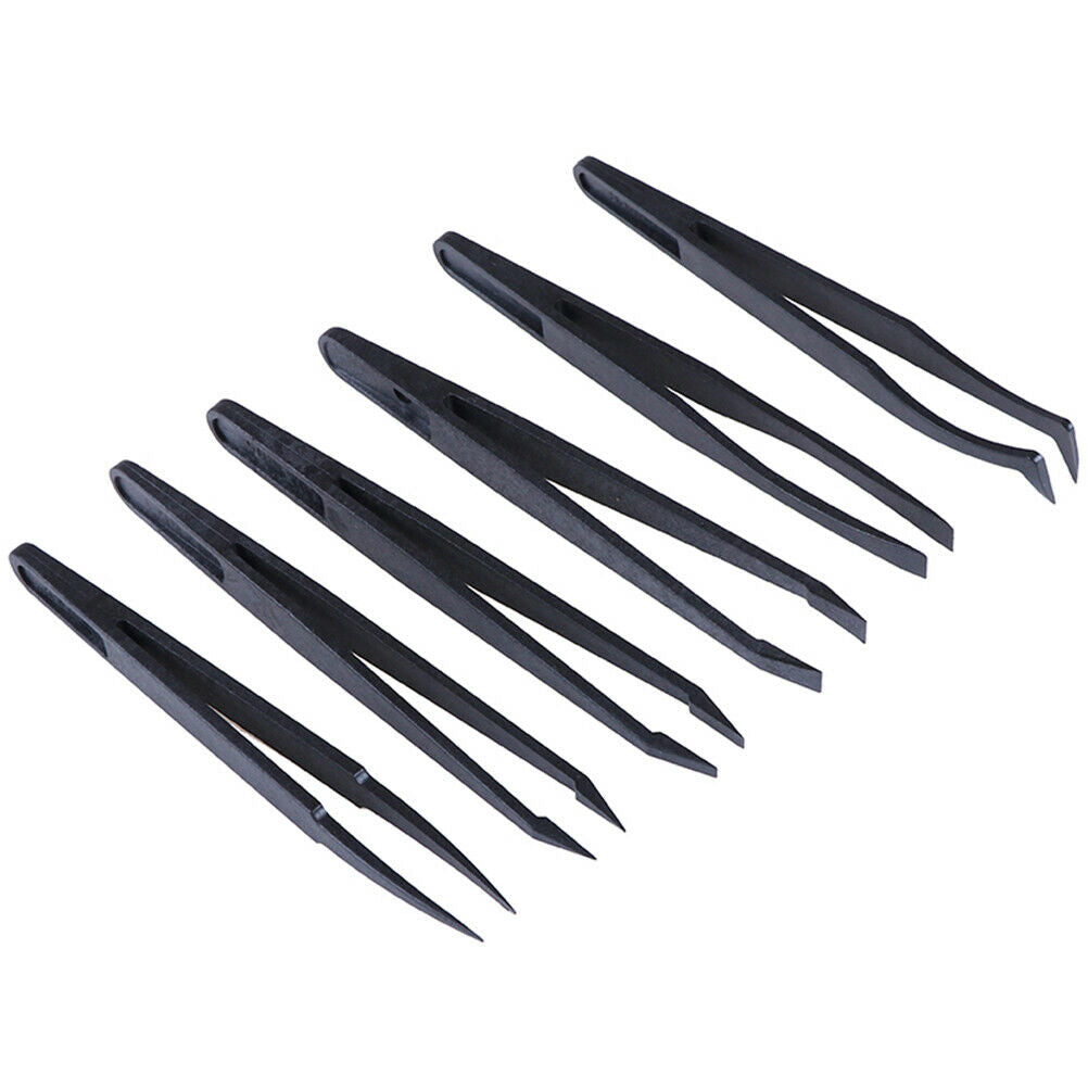6Pcs Black anti static tweezers heat resistant plastic tweezers set craft.l8