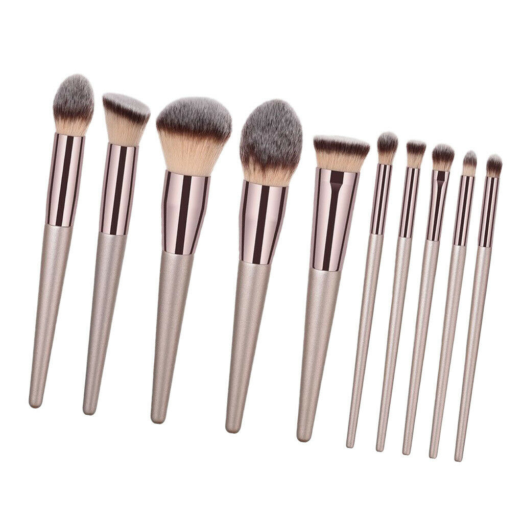 Lots 10 Nylon Makeup Brushes Wooden Handle Blusher Eyeshadow Kabuki Brush
