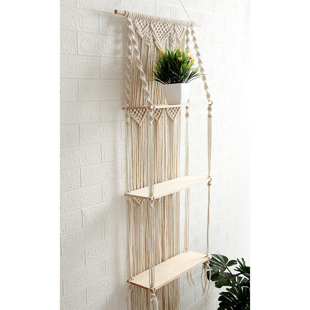 Bohemian Tapestry Wall Hanging Shelf 3 Tiers Shelves for Plants Organizer