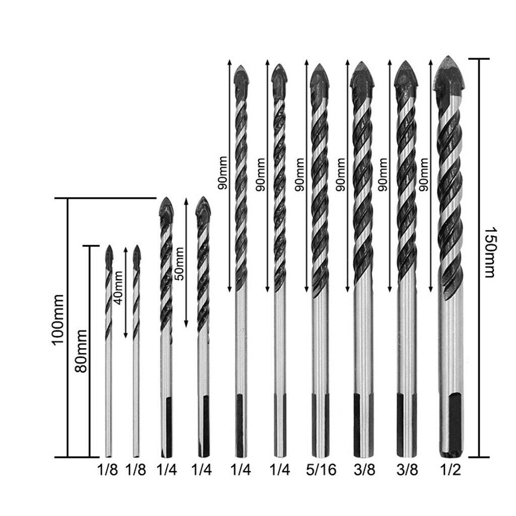 pack of 10pcs Multifunctional Twist Spiral Bits for Ceramic Marble Tile