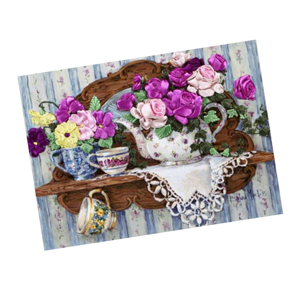 1x Ribbon Embroidery Cross Stitch Kits Handmade Flowers Design Home Decor