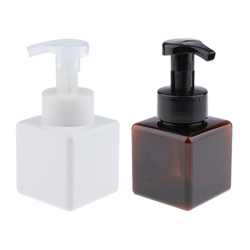2 lot Empty Shampoo Mousse Lotion Pump Bottles Square Dispenser Brown+White