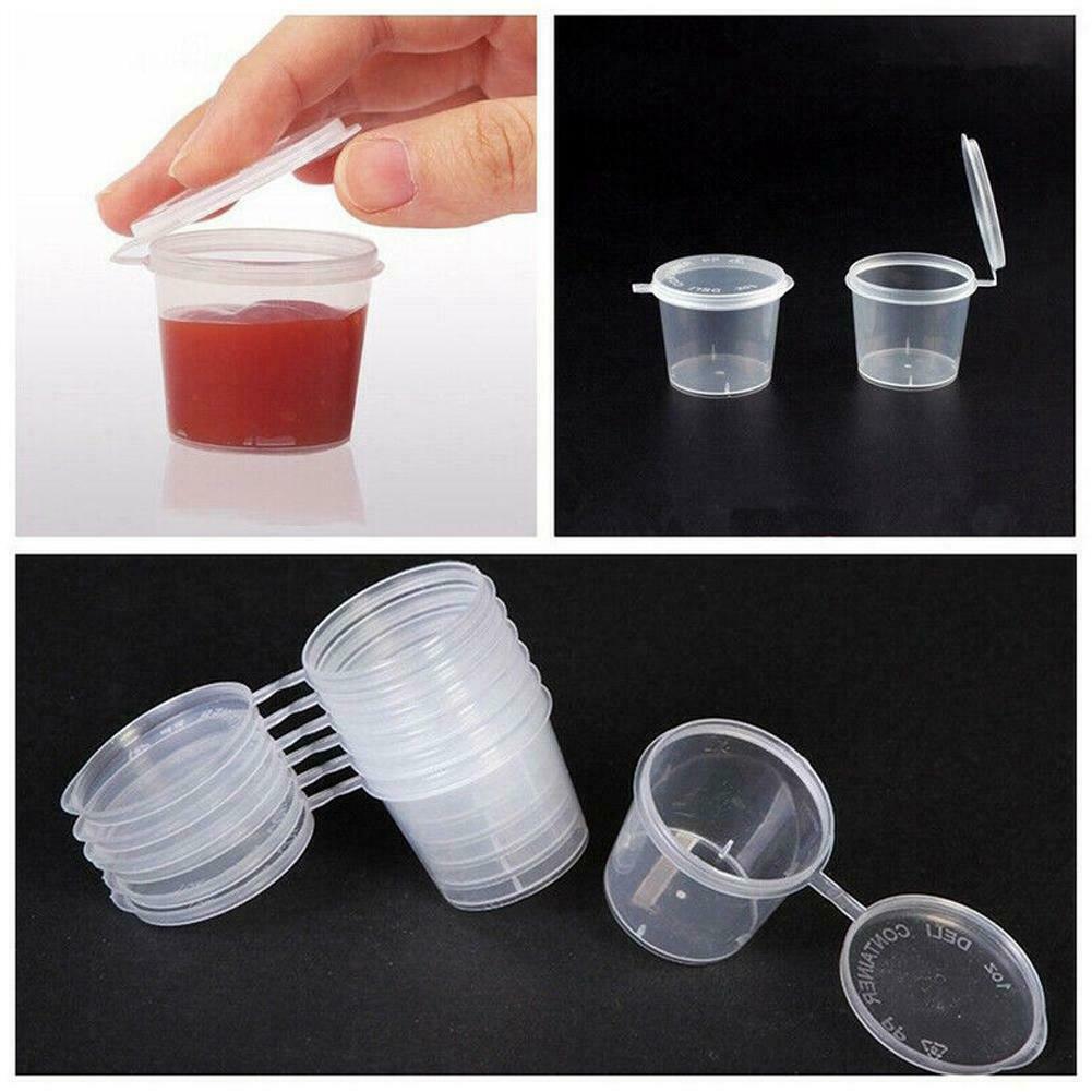 1oz  Round Food Containers Plastic Clear Tubs Lids Deli Pot Sauce Dip 50pcs 25mL