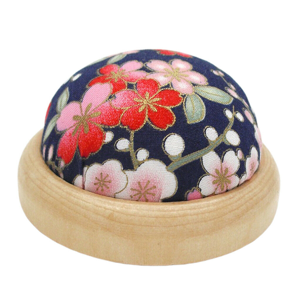 Wooden Base Pincuhion Needle Holder for Cross-Stitch Embroidery Patchwork Blue