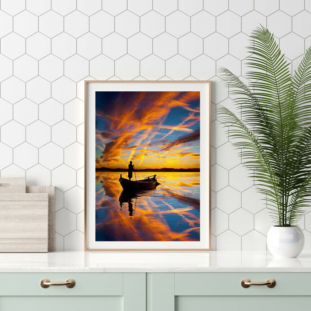 DIY Diamond Painting Kits Monk Rowing Full Round Drill Picture Handicrafts @