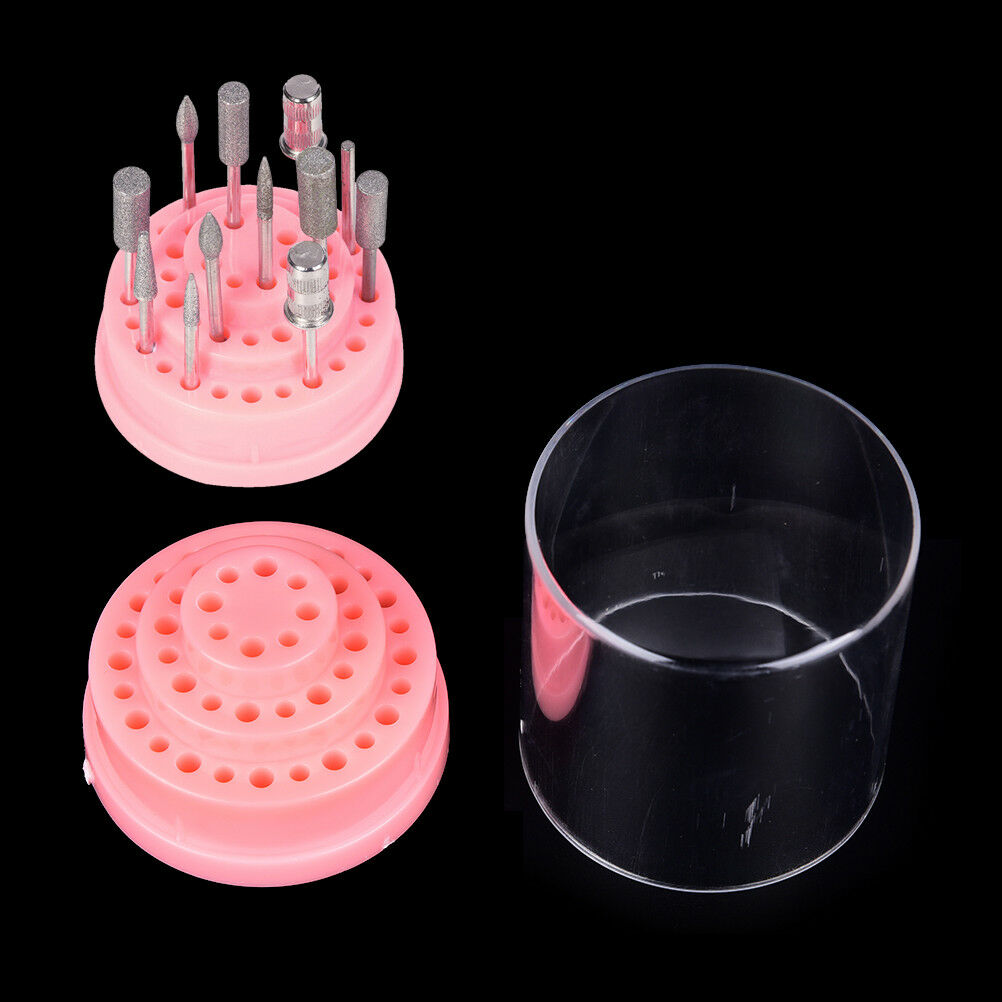 48Hole Pink Organizer Manicure Storage Box Displayer Nail Drill Bit Holder J.DD