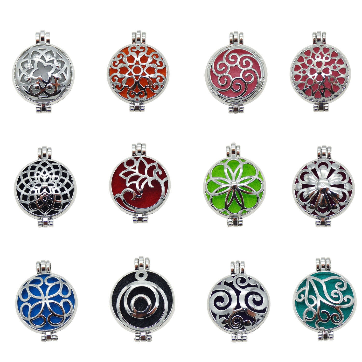 Pack 12 Perfume Essential Oil Aromatherapy Diffuser Locket Necklace Pendants