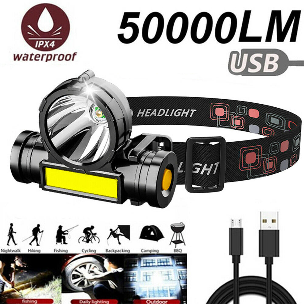 COB+LED Head Band Light Flashlight Headlamp Torch Lamp Waterproof Headlight NEW