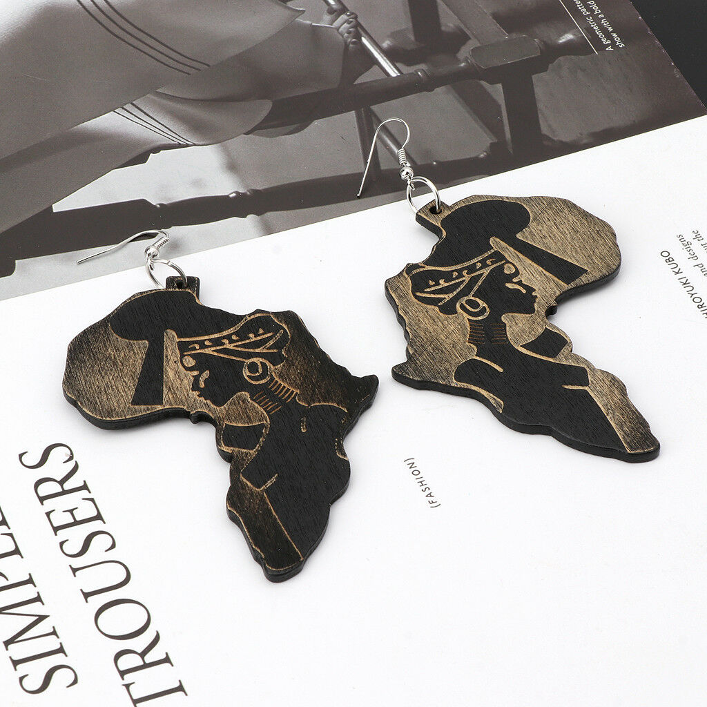 Natural Wood Africa Maps Reggae Earrings Women Exaggerated Pendants Bib Jewelry