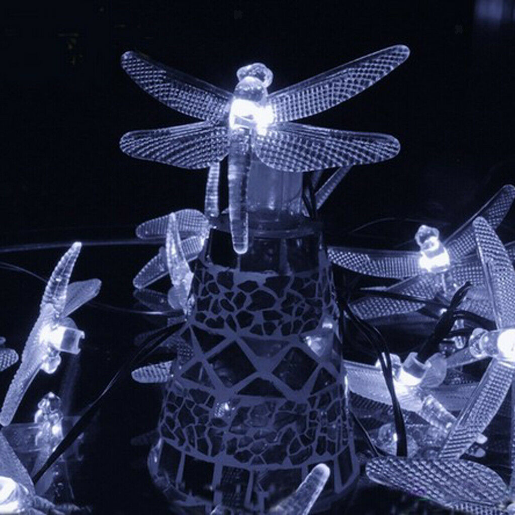 Outdoor Solar Power 20 LED String Lights Dragonfly Waterproof Lamp White