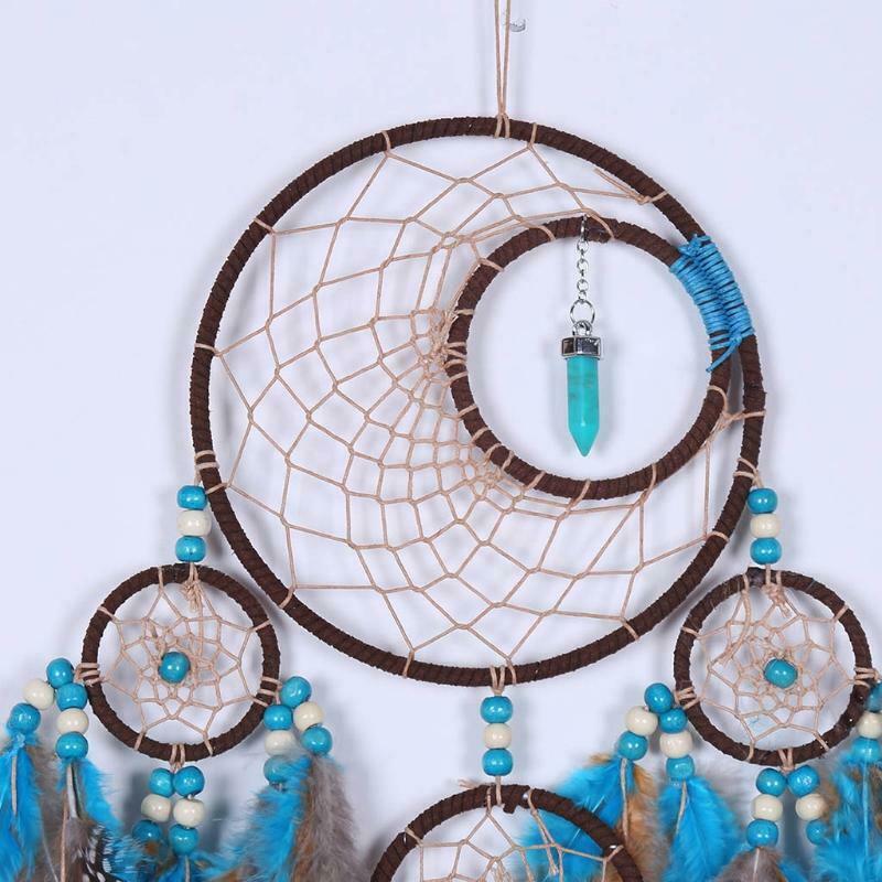 5 Circles Large Dream Catchers with Turquoises Feather Boho Wall Hanging Decor