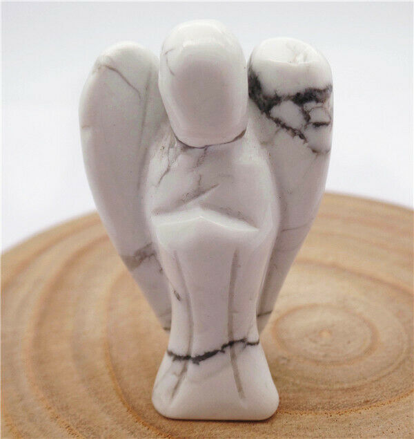 51x30x19mm Natural White Howlite Carved Angel Statue Healing Decoration HH8113