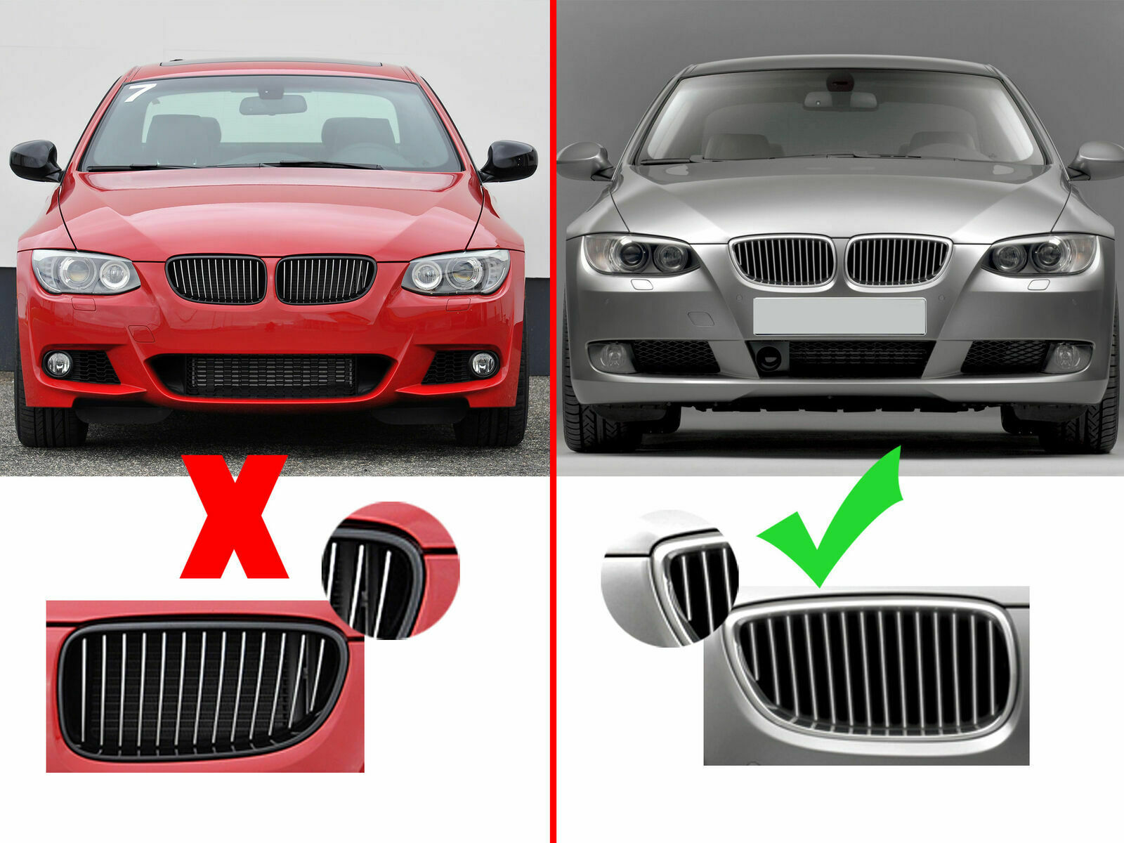 Double Line Front Kidney Grilles Grills Fit 3-Series M3 E90 E92 E93 2008-2013 12