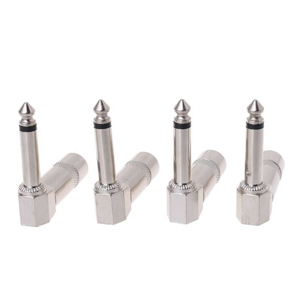 4Pcs 1/4 inch 6.35mm L-shape Jack Right Angle Male Mono Plug Connector For Audio