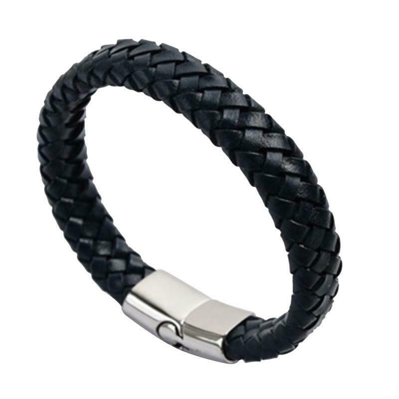 Mens Fashion Punk Leather Wrap Braided Wristband Cuff Punk Bracelet Bangle