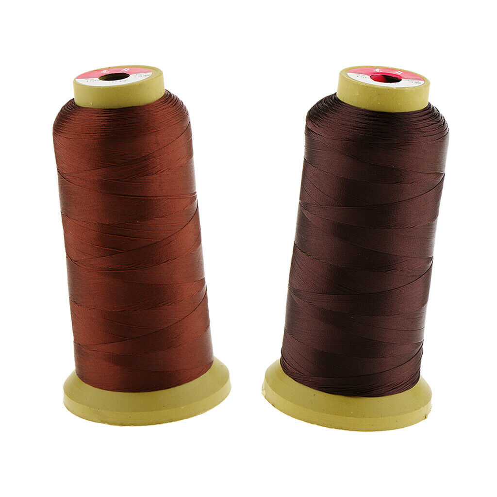 2 Rolls Red Bronze+Dark Brown Nylon Hair Weaving Thread Spool For Wig Making