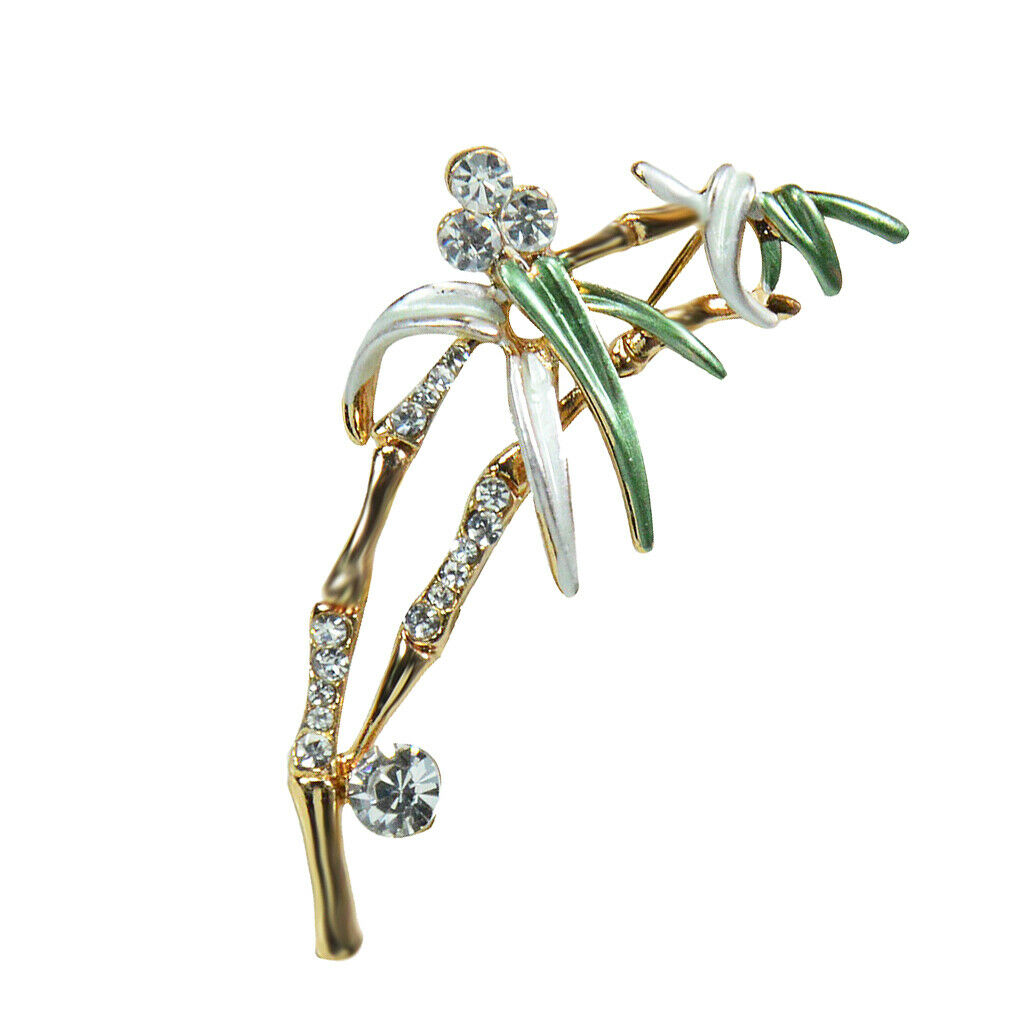 Natural Inspiration Bamboo Brooch Crystal Rhinestone Brooch Pin Green