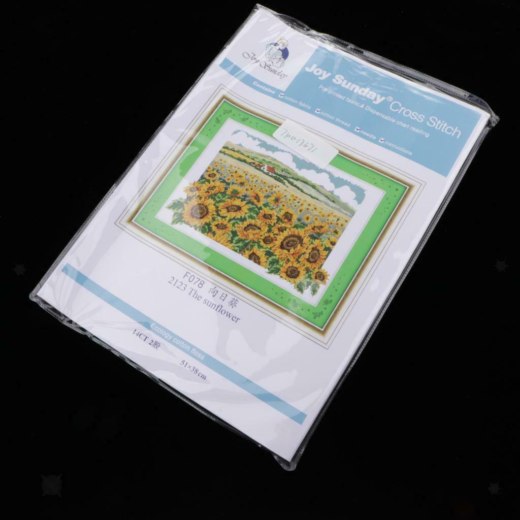 Cross Stitch Stamped Kits Pre-Printed Sunflower Pattern for Beginner Adults